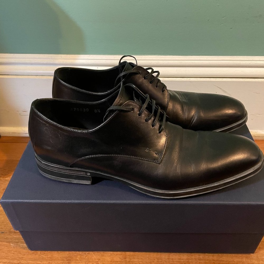 Sergio Rossi Men Black Oxford Leather Dress Shoes with rubber sole. US Size 9.5